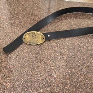 AMERICAN BRIDGE USS SHIPPING WEIGHT BELT BUCKLE BLACK LEATHER 1303-46